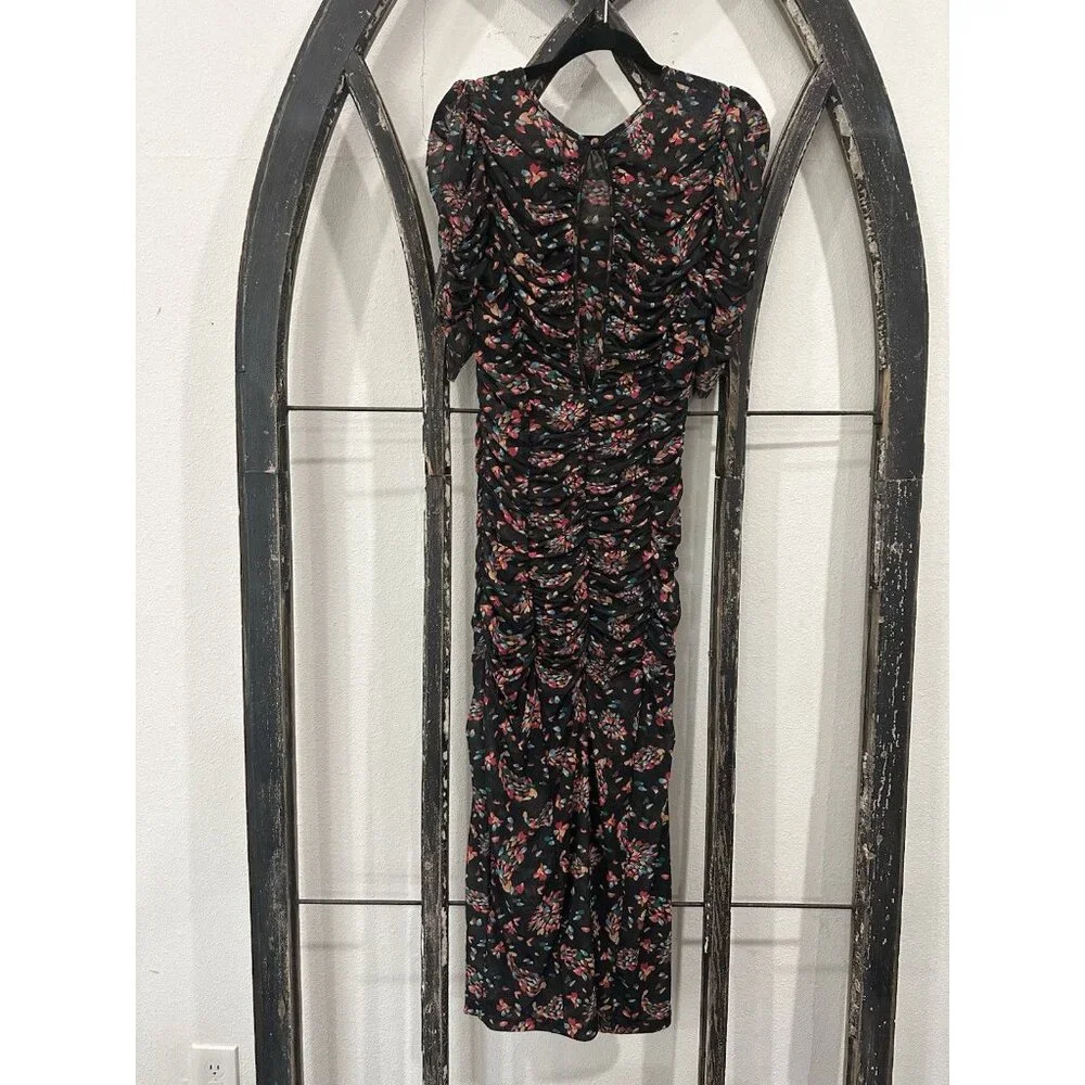 FREE PEOPLE Briella Ruched Midi-Dress in Twilight Combo Sz m - Picture 2 of 6